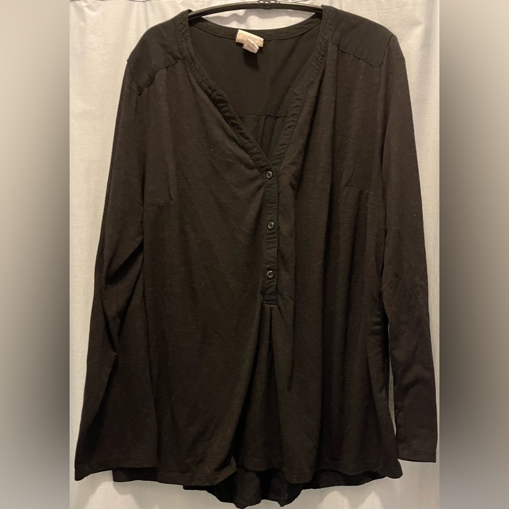 VTG Ava Viv 1X black, long sleeve pullover blouse